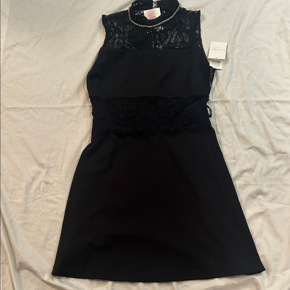 Jessica Simpson Little Black Lace Dress with gold neckline NEW - Picture 12 of 13
